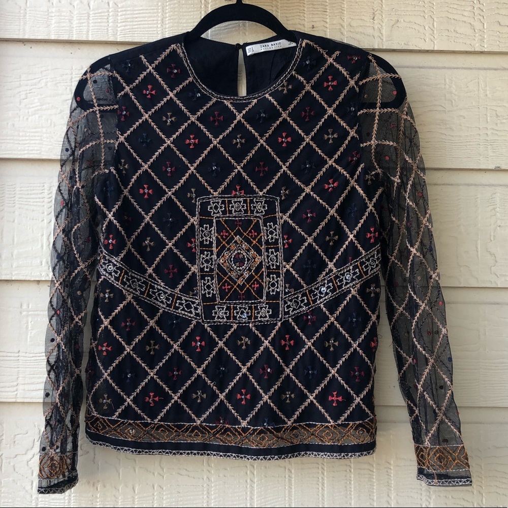 Zara Embroidered Long-Sleeve Top